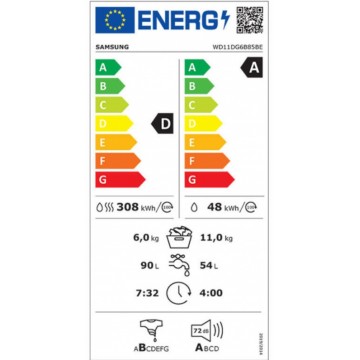 Samsung WD11DG6B85BEU4 Πλυντήριο-Στεγνωτήριο Ρούχων 11kg/6kg Ατμού 1400 Στροφές